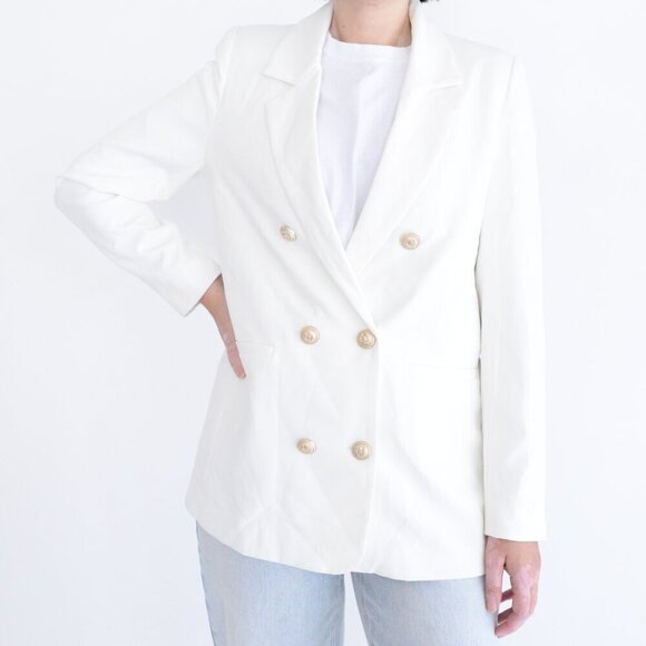 Generation Love New York Leighton Crepe White Double Breasted Button Blazer M - Picture 1 of 15